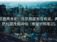 觅圈两步走：先抓前提有没有说，再把标题改成问句（像做对照笔记）